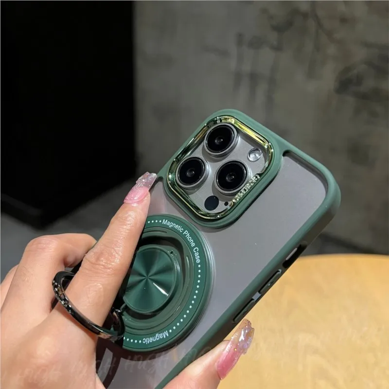 360 Rotating Metal Ring Stand Magnetic Case for Magsafe iPhone 16 15 14 Plus 13 12 11 Pro X XR XS Max Shockproof Armor Cover