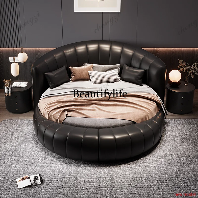 Black White Double Bed Decoration Large Nordic Circle Luxury Double Bed Frame Adults Modern Cama Casal Furniture For HomeAB03