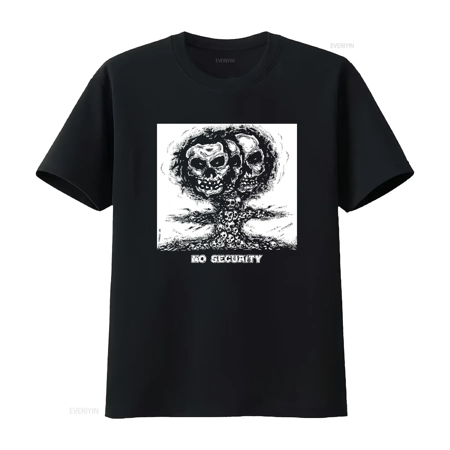 Camiseta NO SECURITY Hardcore Punk Crust D beat Anti cimex con estampado de calavera, estilo streetwear vintage, lavada, para uso diario, elástica.