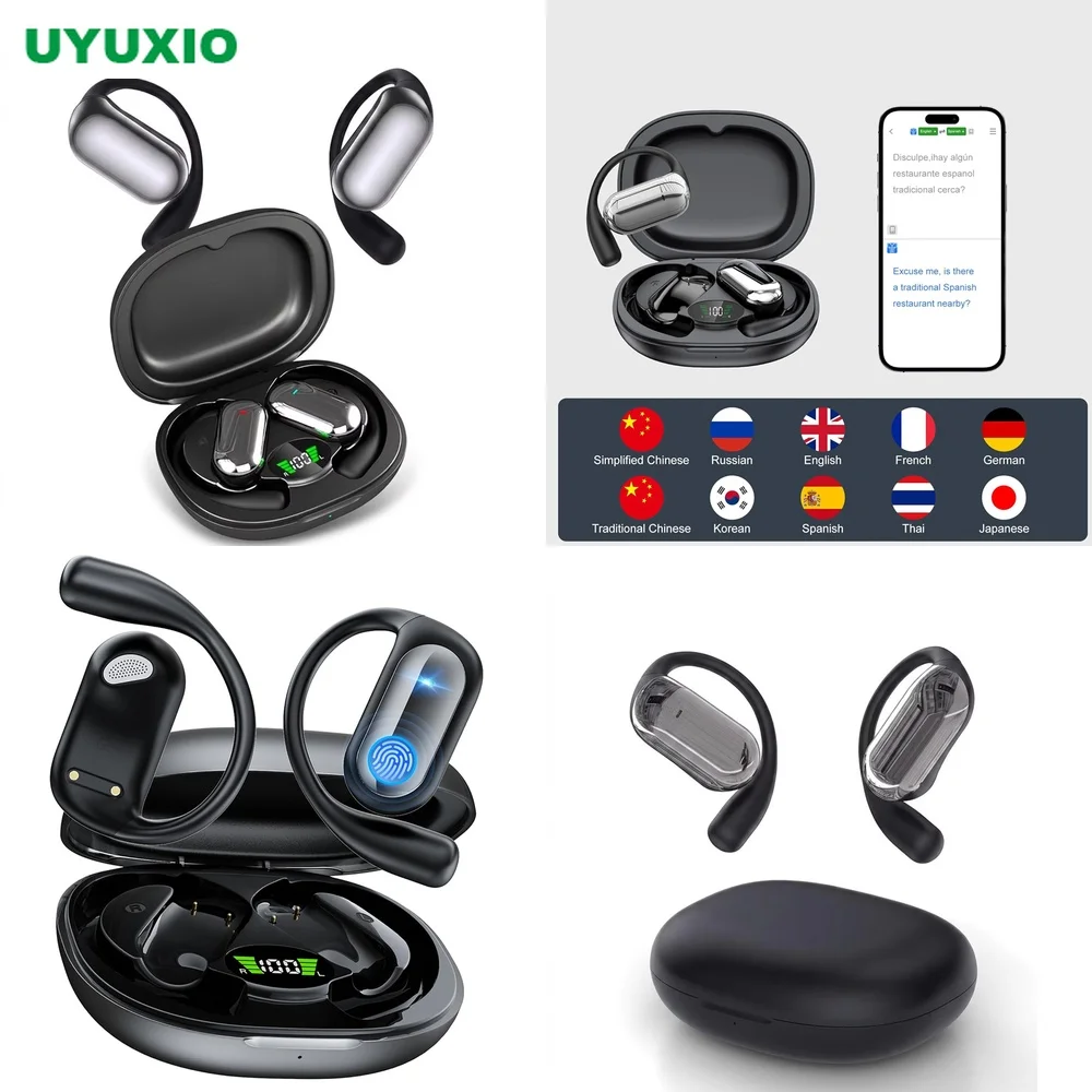 AI Translation Earbuds BT 5.4 4 Modes No Subscription Wireless Earbuds Real-Time Translation Open-Ear OWS 144 Languages Safe