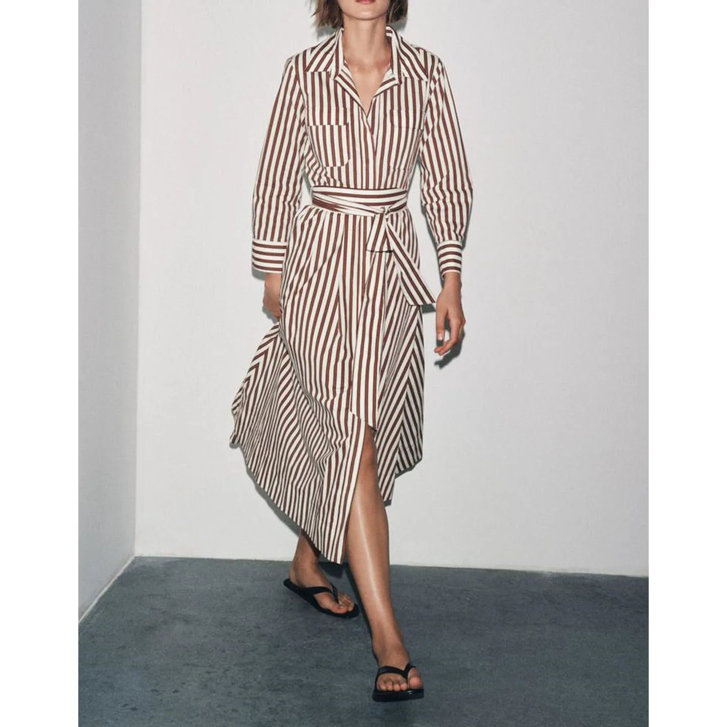 Jesień 2025 Nowa Krata Irt Dr Long Sve Kołnierzyk z Wyłogami Casualowa Elegancka Damska Spódnica Midi Dr z Poliestru i Gazy