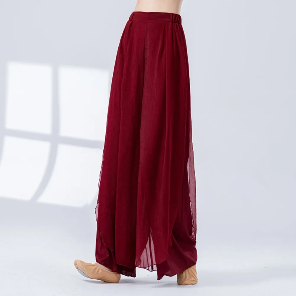 

Wide-Leg Classical Dance Pant Flowing Chiffon Loose Fit Modern Practice Trouser 2 Layer Performance Costumes