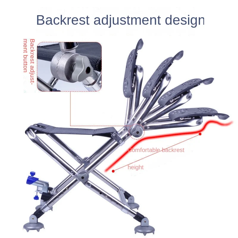 Imagem -03 - Cadeira de Pesca Forte Multifuncional Carga-rolamento Liga de Alumínio Encosto Ajustável Quatro Pernas Reclinável
