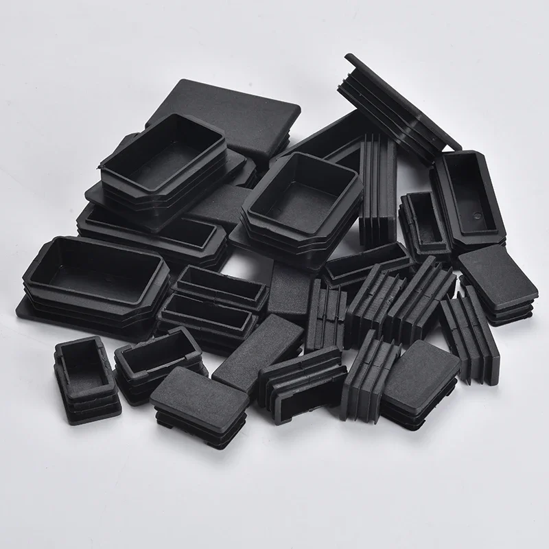 Black Plastic Blanking End Caps Rectangular Pipe Tube Cap Insert Plugs Bung Furniture Tables Chairs Foot Pads Protectors