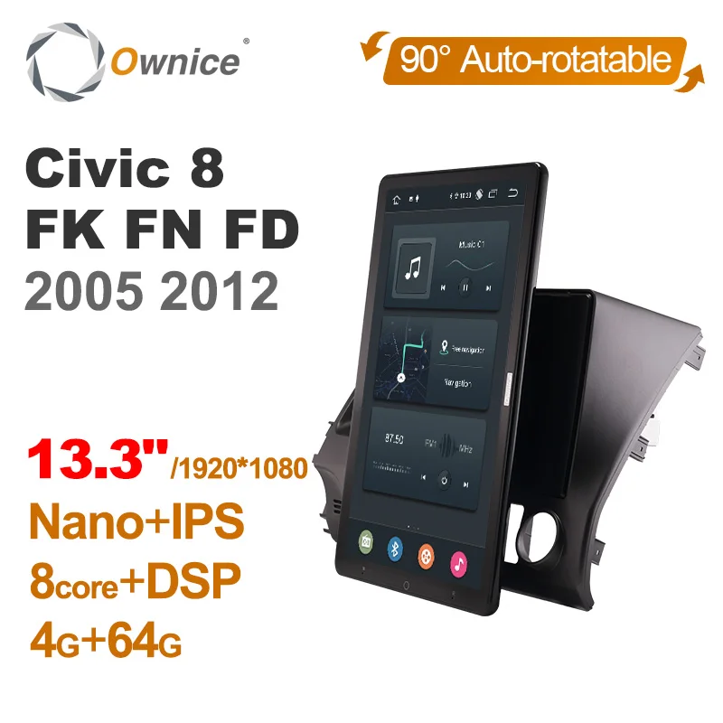 

Android 12.0 Ownice Car Radio Auto for Honda Civic 8 FK FN FD 2005 2008 2009 2010 2012 with 13.3" 7862 512 No DVD 1920*1080