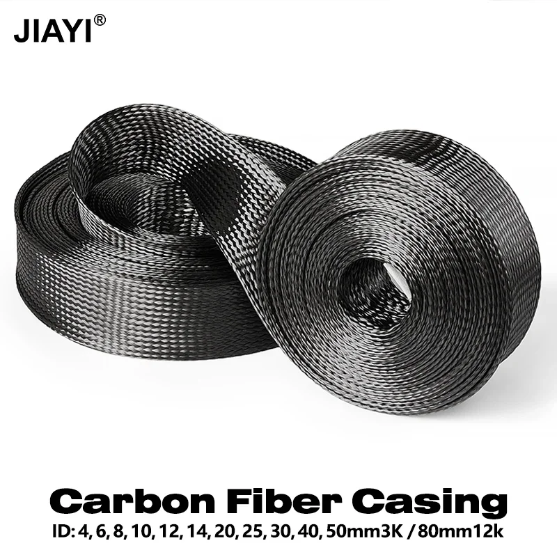 1M~5M Carbon Fiber Cable Sleeve High Temperature Sleeve ID 4mm-80mm High Strength Wear-Resistant Telescopic Braided Mesh Tube