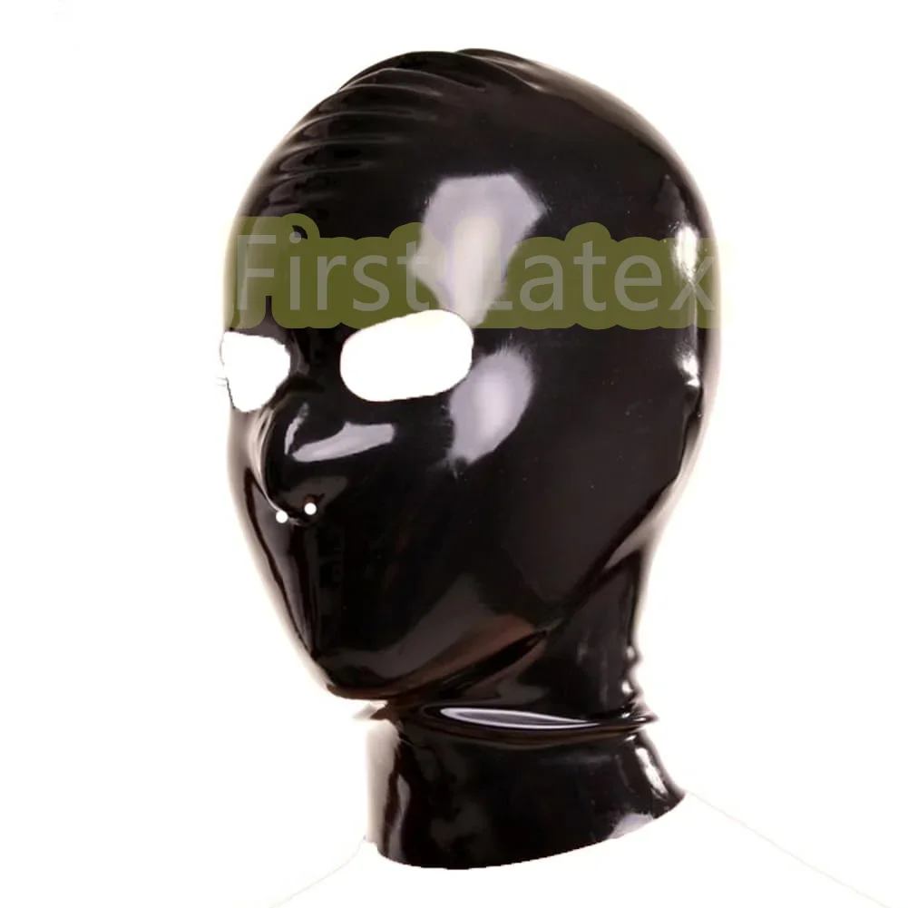 

Hot Latex Hood Mask Costumes Natural Rubber Fetish Mask Oepn Eyes And Nose Holes Close Mouth For Adults Back Zipper