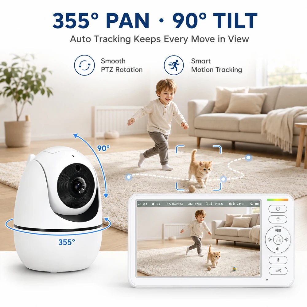 5 Inch Portable LCD Baby Monitor Camera Infrared Night Vision Two‑Way Audio Temperature Humidity Sensor Baby Safety Surveillance