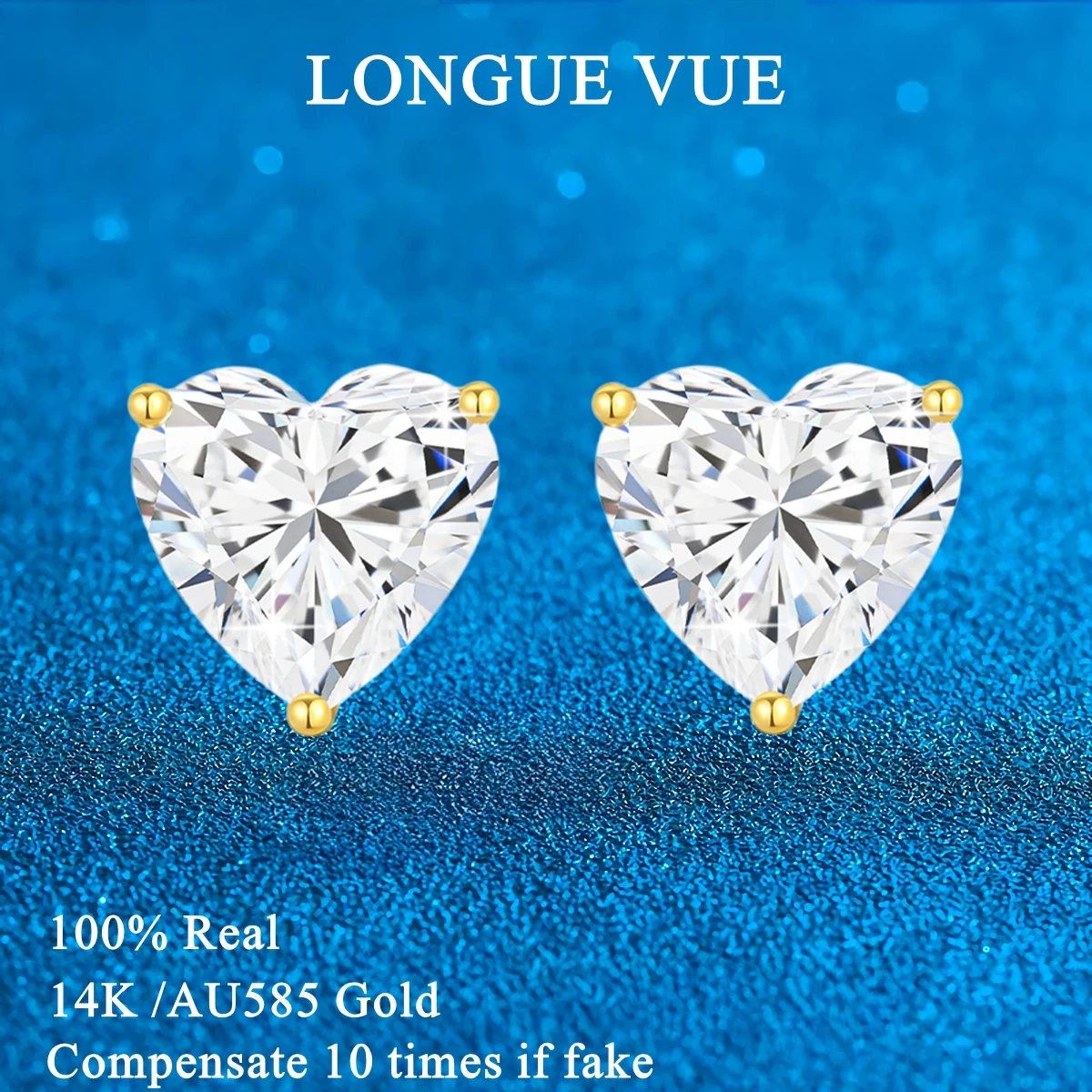 14K Gold Heart Moissanite Stud Earrings for Women Micro-set Lab Diamonds Stick Earrings Minimalist Wedding Anniversary Jewelry
