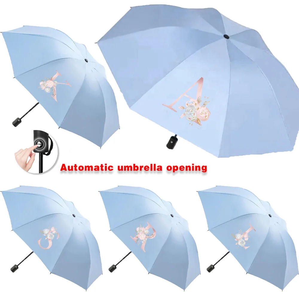 Sun Rain Umbrellas Collapsible Fully Automatic Protection Increased Thickness Windproof Compact Travel Essentials Pink flower