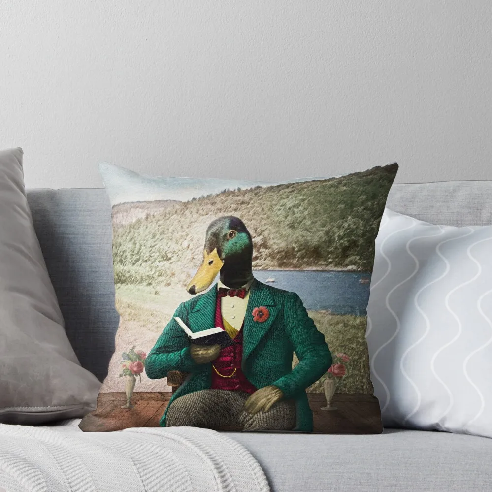 Monsieur Mallard Reading an Improving Book Throw Pillow luxury decor Sofa Covers Ornamental Pillow ornamental pillows Pillow