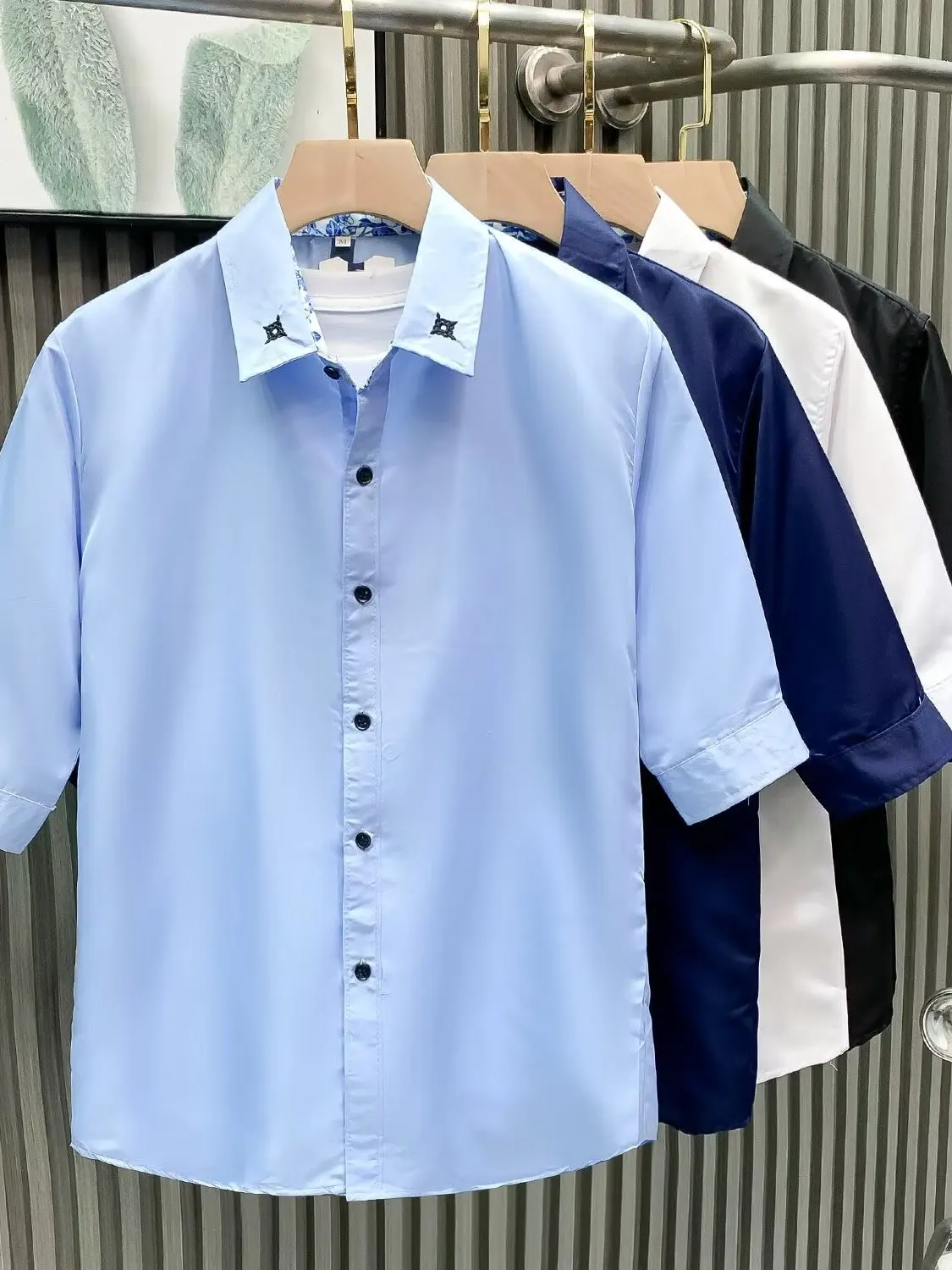 

Premium Feel Ice Silk Men's Casual Loose Fit Short Sleeve Summer Shirt Thin Breathable Comfortable Seven Quarter Sleeve Shirt