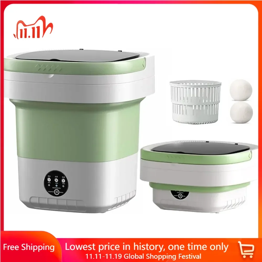 

Portable Washing Machine, 11L, 2 Wool Dryer Balls, Foldable Small Washing Machine for Underwear,socks, Baby/pet Clothes