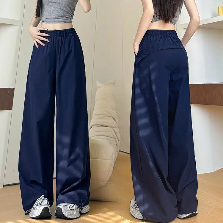 Women's Thin Quick-Drying High-Waisted Overalls Summer Loose Wide-Leg Pants Casual Running Training Basketball Dance Yoga