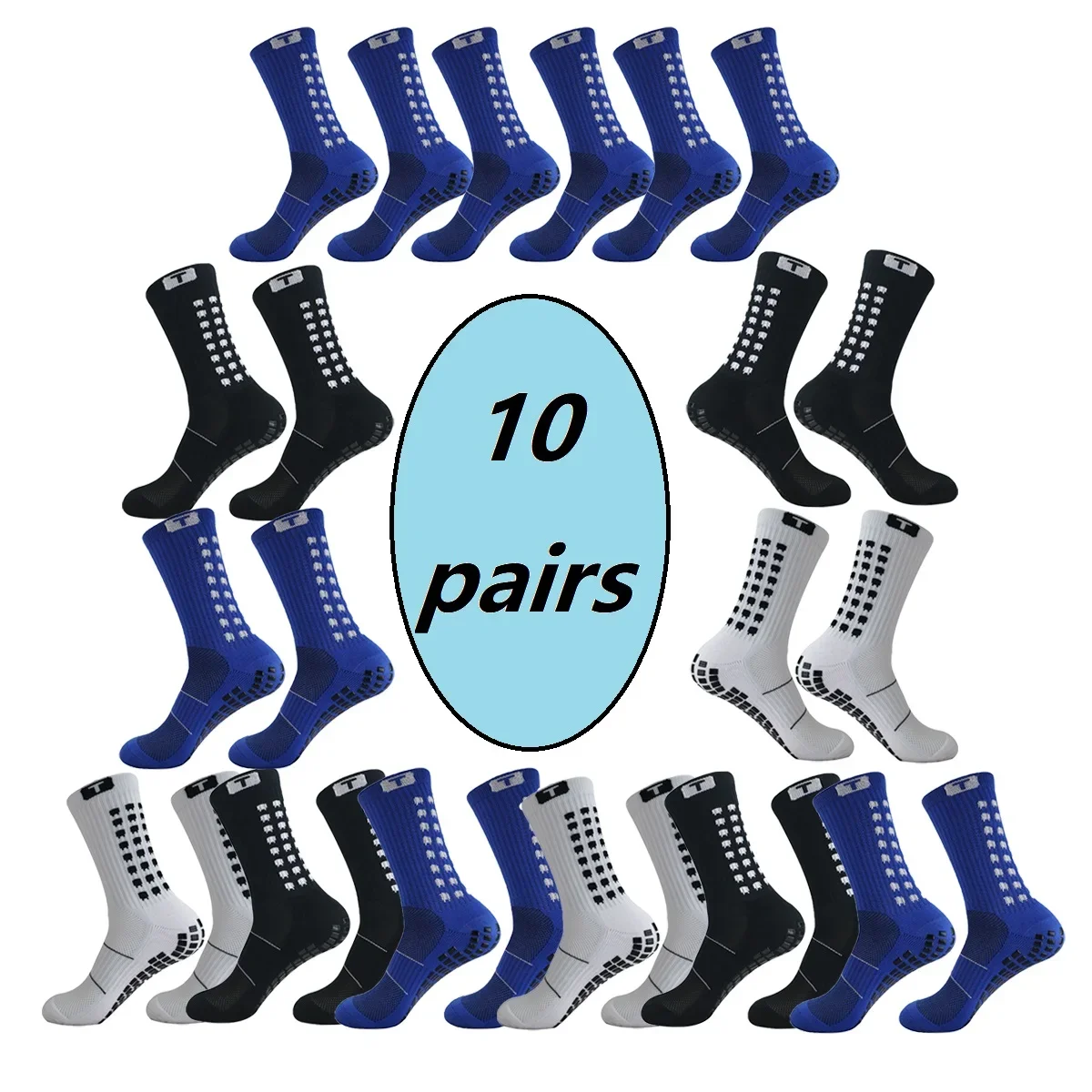 

10 Pairs Men's and Women's Sports Socks Anti Slip Soccer Socks Basketball Volleyball Tennis Socks Bicycle Running Socks