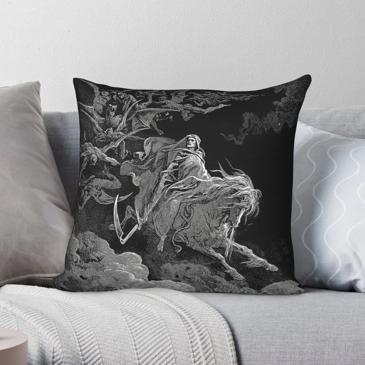 Gustave Dore Death On The Pale Horse Square Pillowcase Polyester Linen Velvet Pattern Decorative Pillow Case Bed Cushion Cover