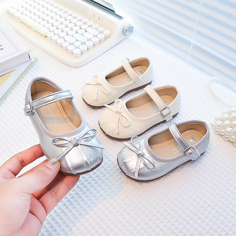 

Spring Autumn Children's Flats Simple Pleated Princess Shoes for Girls Fashion Sweet Bowknot Versatile Kids Causal Leather Shoes