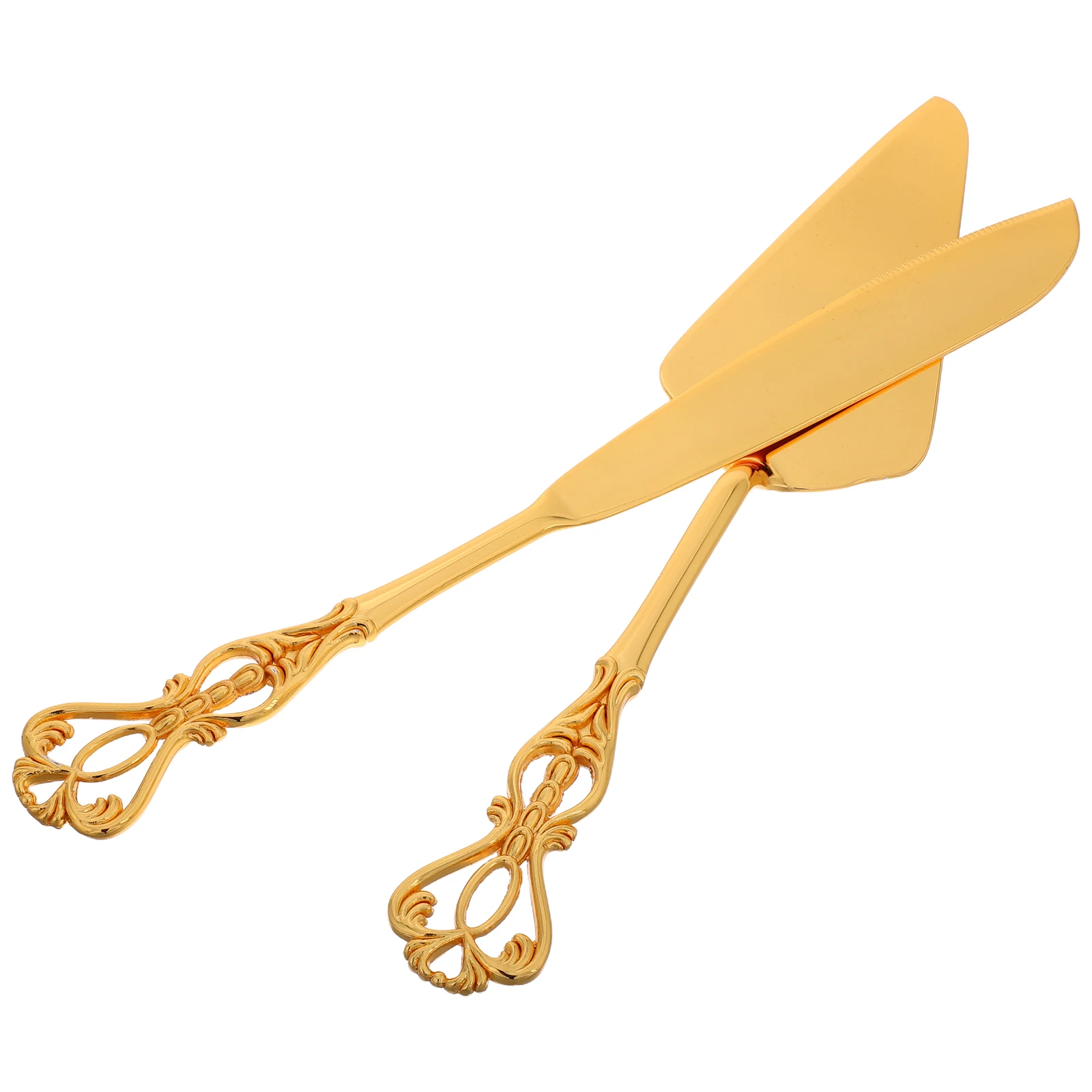 

2Pcs Elegant Gold Cake Server and Knife Set Stainless Steel Pie Server Utensil for Baking Serving Wedding Celebration Dessert