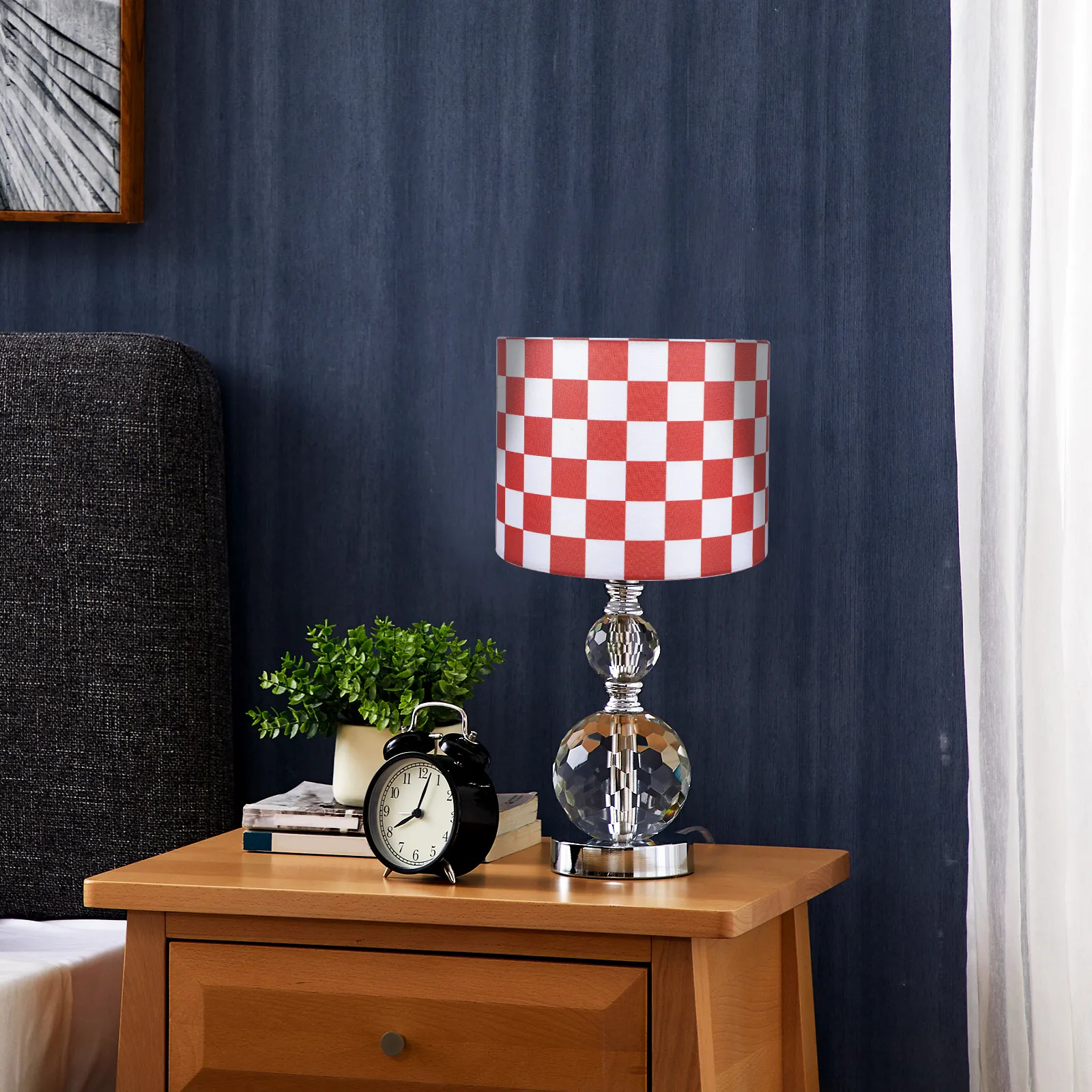 Plaid Pattern Drum Lamp Shade Fabric Cover Classic Color Replacement Lampshade for Bedroom Study Hotel Living Room