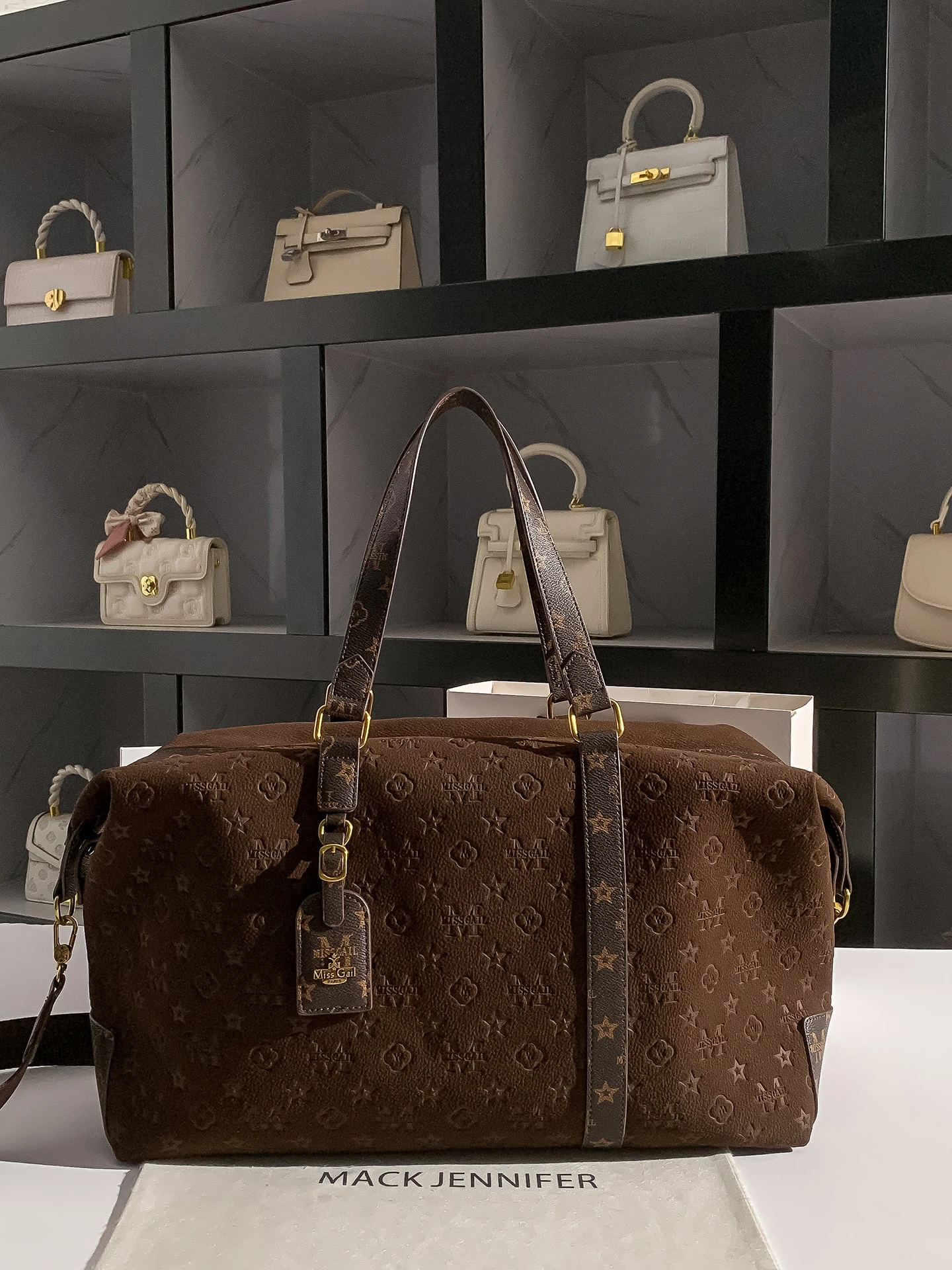 

Ma Jennifer Brown Velvet Flower Pring Large Capaci Travel Bag Casual Simple Sle Handbag Women's Bag Square ape