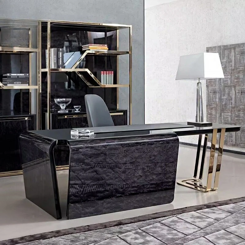 مكتب طلاء من الخشب الصلب الفاخر، طاولة مكتب فيلا فاخرة على شكل خاص #2