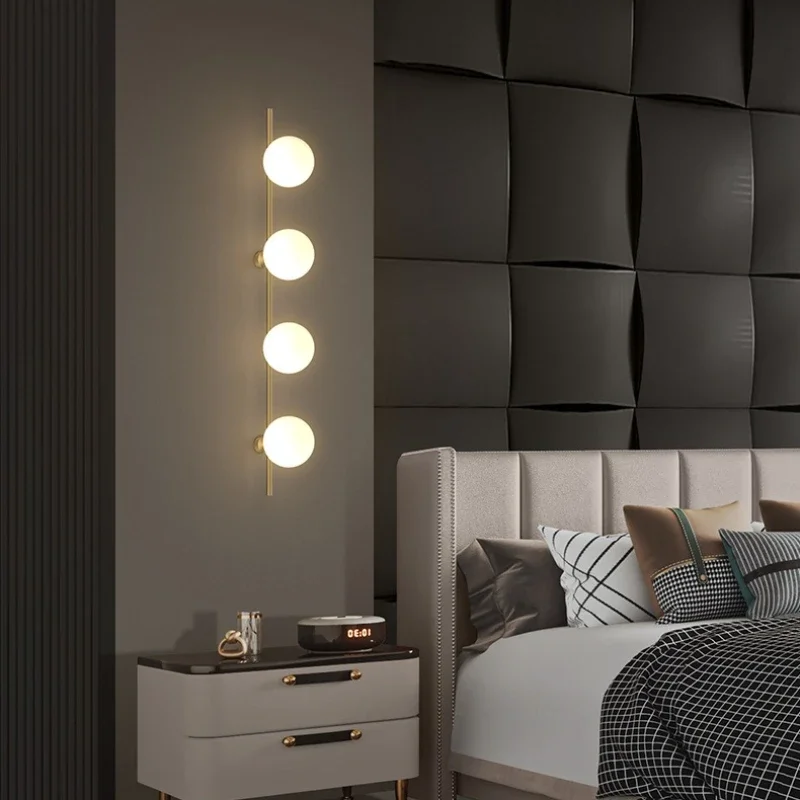 

SANDYHA Stylish Copper Wall Lamp Long Pole Design Glass Ball LED Light for Bedroom Bedside Living Room Home Decoration