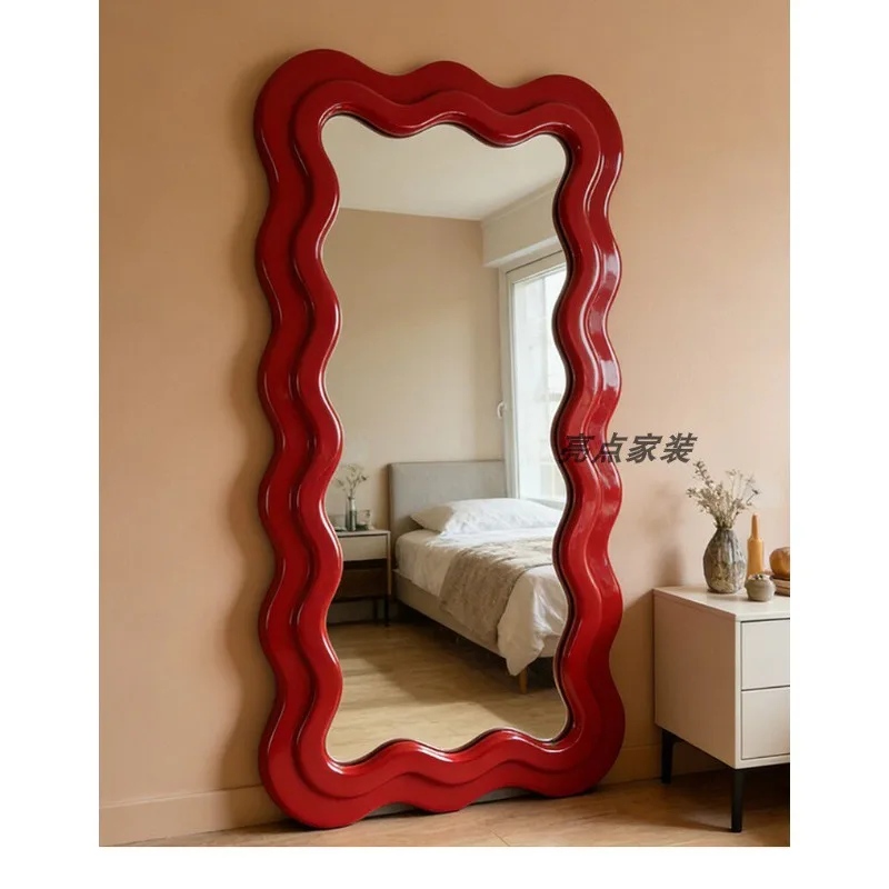 Nordic irregular wave mirror special-shaped full-length mirror creative red art mirror view 6