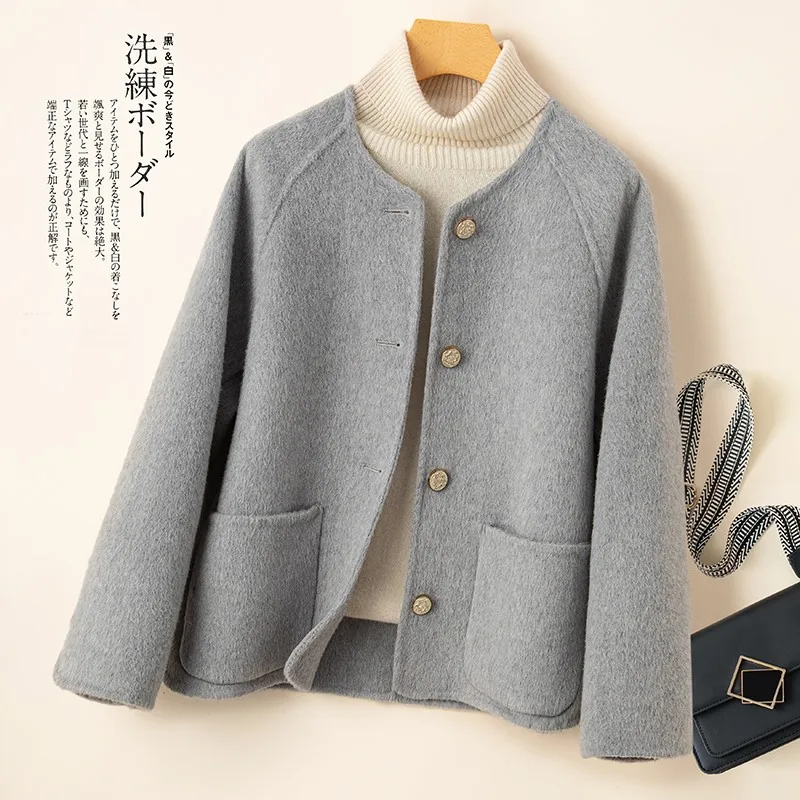 Short Double-sided Cashmere Coat Women's New Fashion Loose Casual Warm French Sweet Lady Simple Basic Wool Coat Female