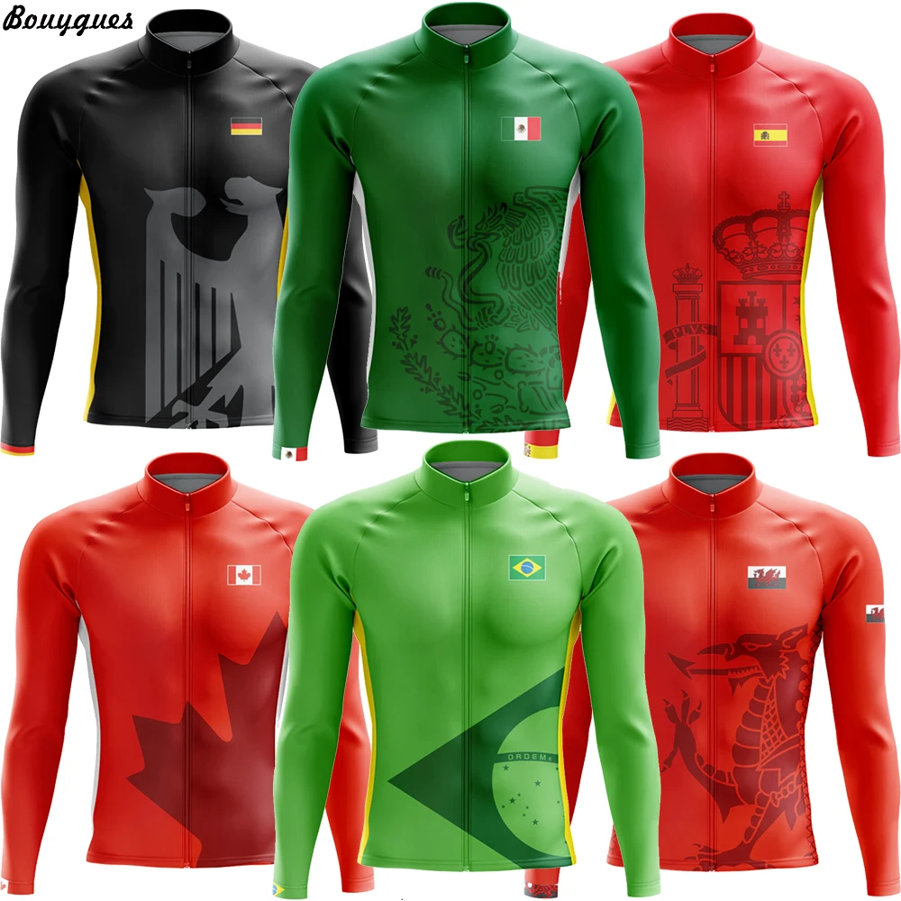 Team Pro 7 Countries Cycling Jersey Set Long Sleeve Mountain Bike Cycling Clothing Breathable MTB Bicycle Clothes Wear for Mans