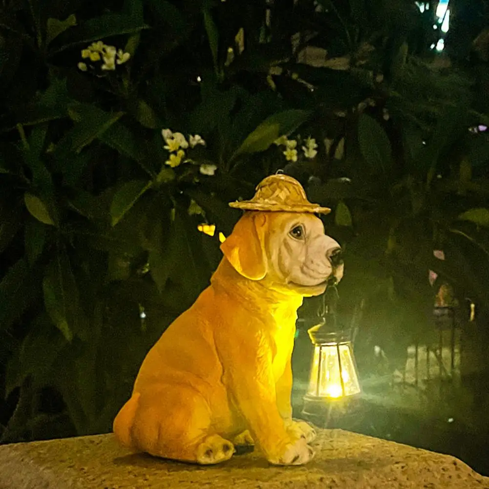 

Puppy Garden Ornament Weather-resistant Puppy Sculpture Light with Solar Led Lantern for Outdoor Decor Yard Patio Lawn Resin