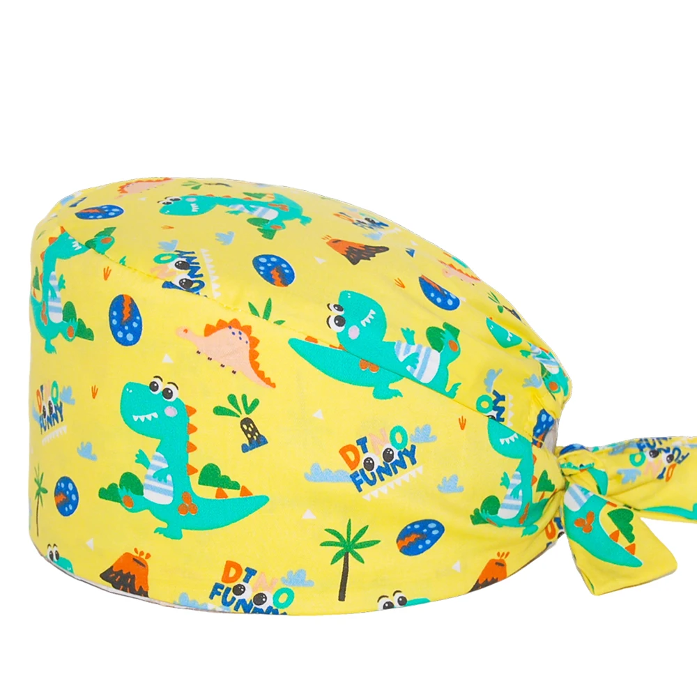 

Универсальная хирургическая шапочка с динозаврами, регулируемая, для медицинских и стоматологических клиник, больниц, мягкая хлопковая шапочка для медсестер и хирургов