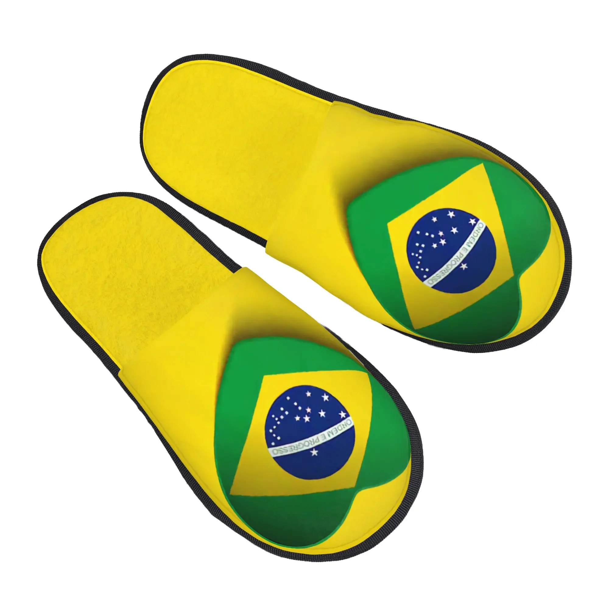 Brazilian Flag Women Men Non‑Slip Couple Family Bedroom Dorm Apartment Cotton Slippers  Indoor Warm Slippers