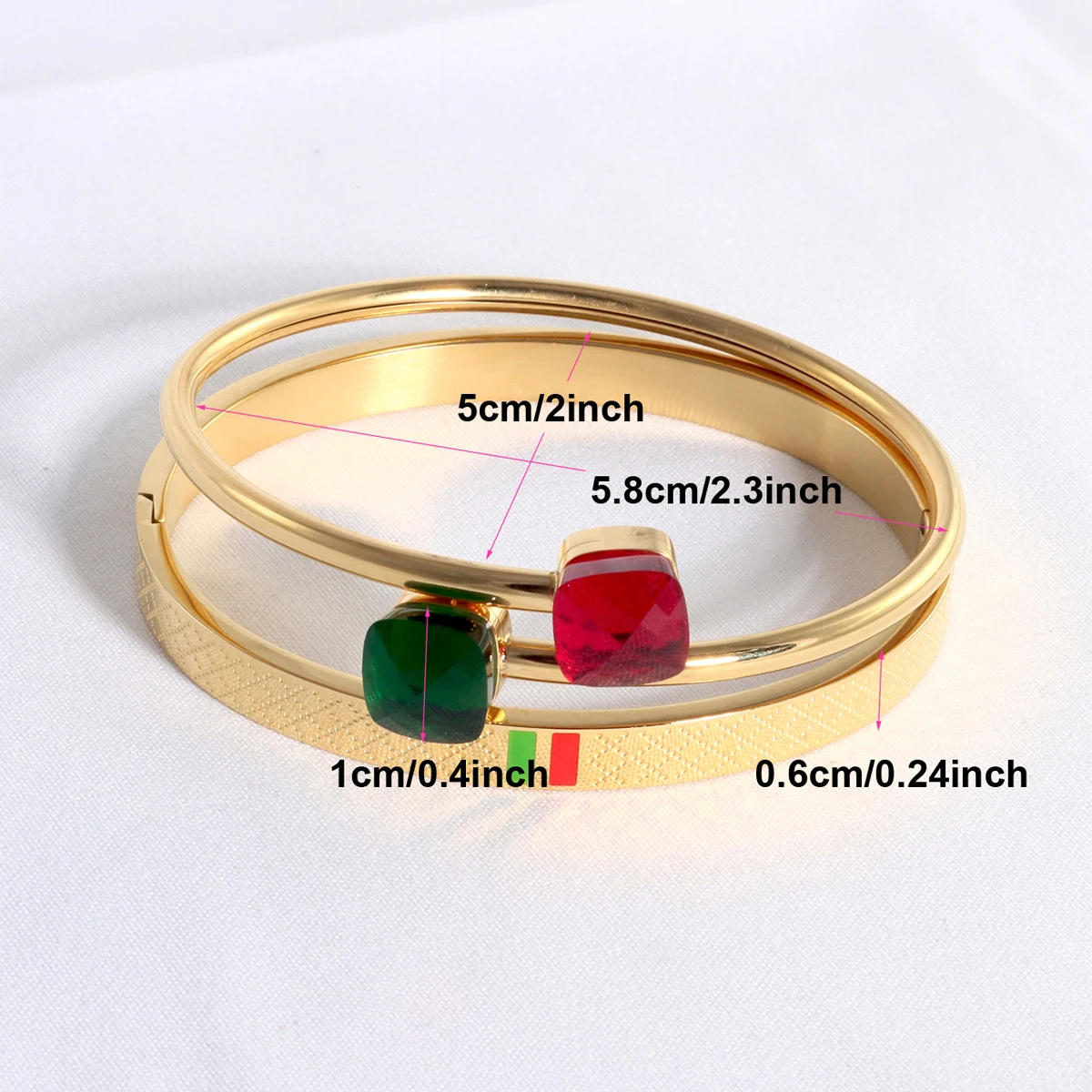 2pcs Jewelry Sets Female Stainless Steel Red And Green Rhinestone Bracelets For Women, Gifts For Girlfriends Women\'s Birthdays.