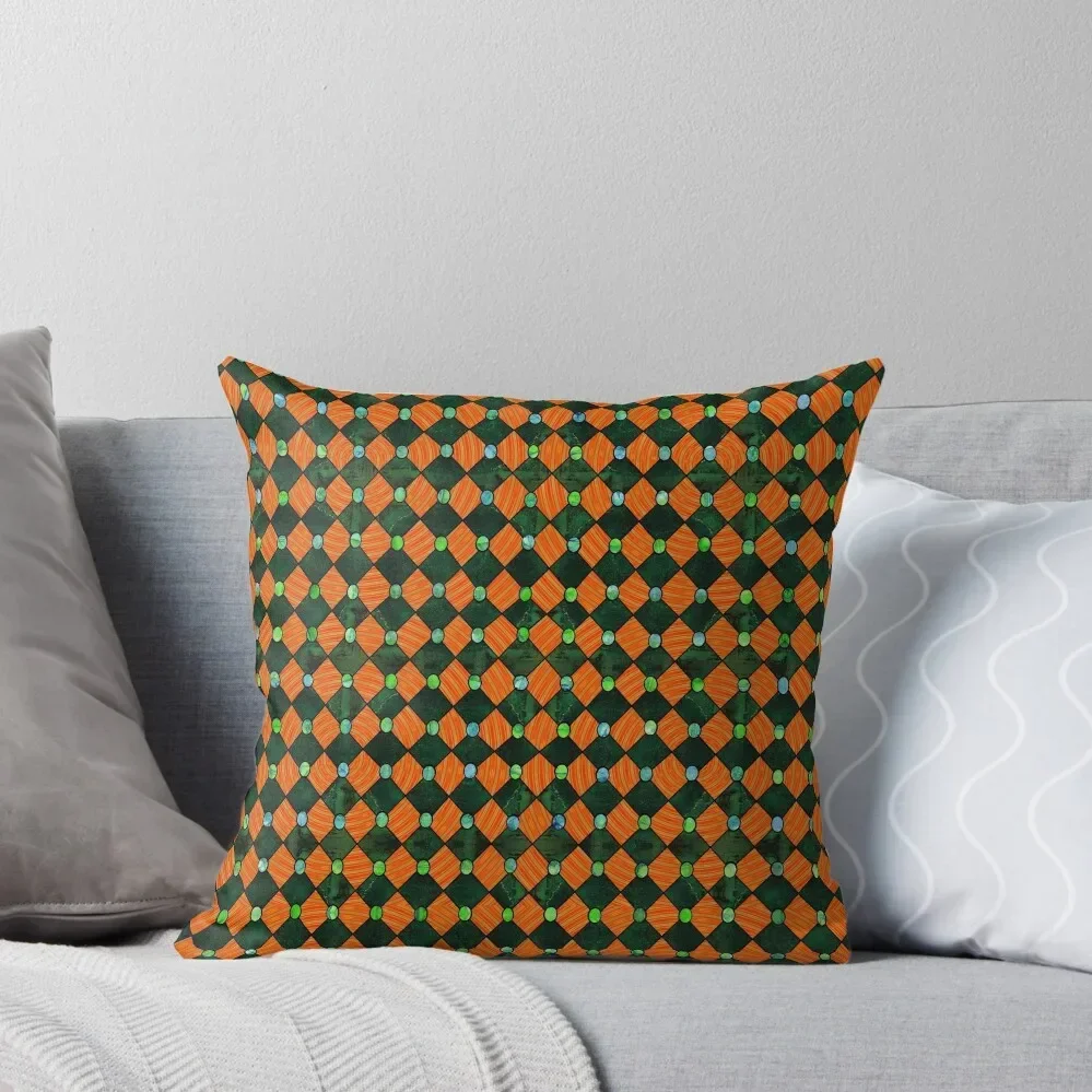 Harlequin in Orange and Green Throw Pillow Luxury Pillow Case Christmas Pillow Cases