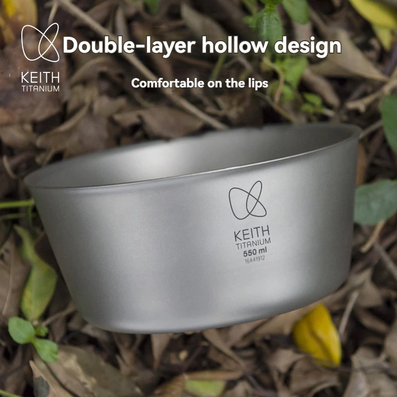 

Титановая миска для риса и лапши Keith с двойными стенками, 0,5 л, контейнер для салата, посуда для туризма, Ti5322