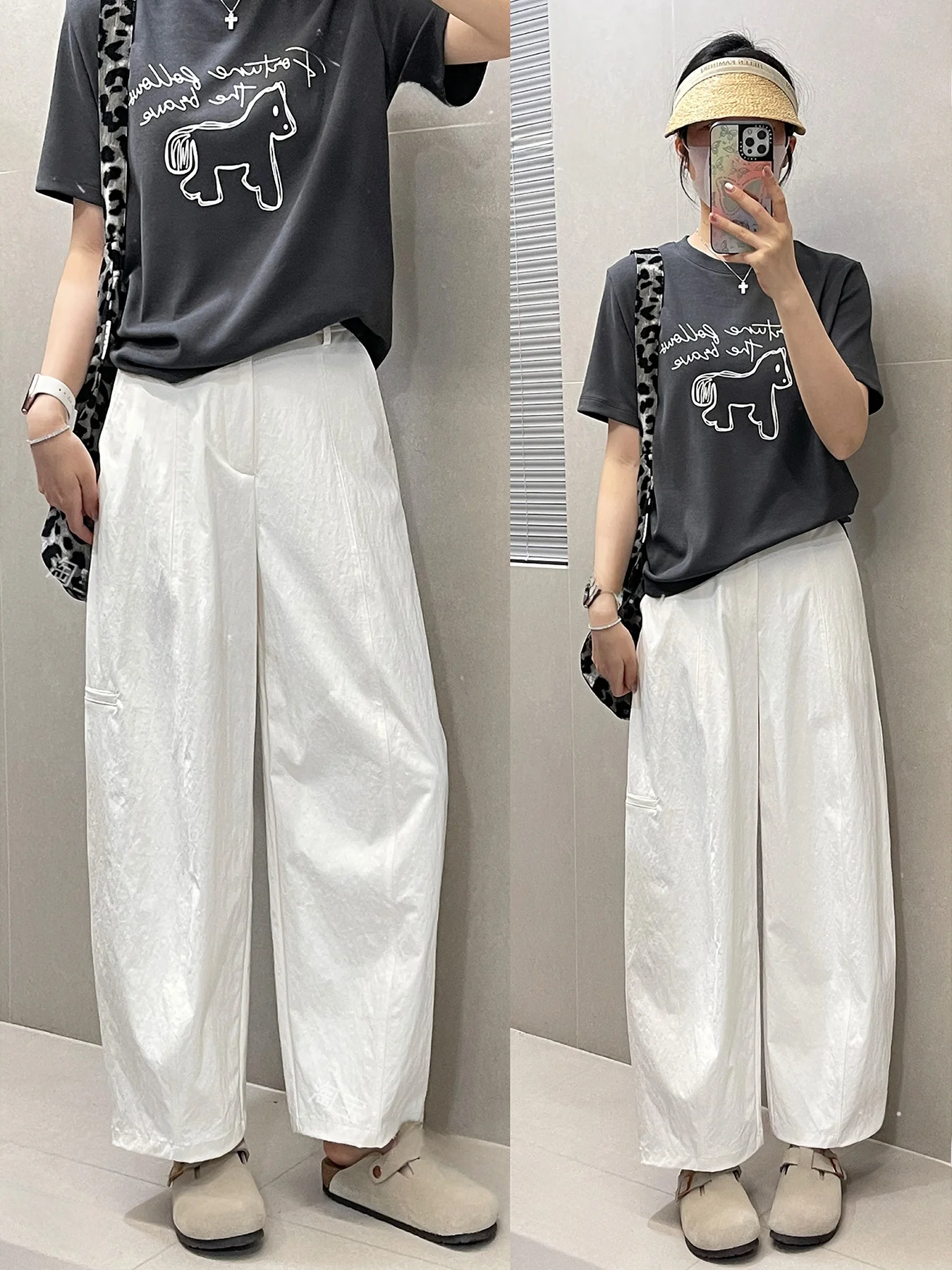 

Новые женские летние повседневные брюки-баллоны в японском минималистичном стиле, тонкие, свободного кроя, с широкими штанинами, укороченные (длиной 7/8), в стиле рабочей одежды, с эффектом драпировки.