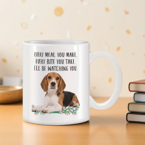 Beagle Ceramic Mug, Coffee Mug, Birthday and Christmas Gifts, White, 11 oz