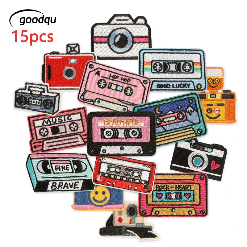 15pcs Lot Tape Camera Cute Iron Sew On Patches For Clothing Kids Embroidered For Clothing Letter Fabric Pack Diy Applique Girls