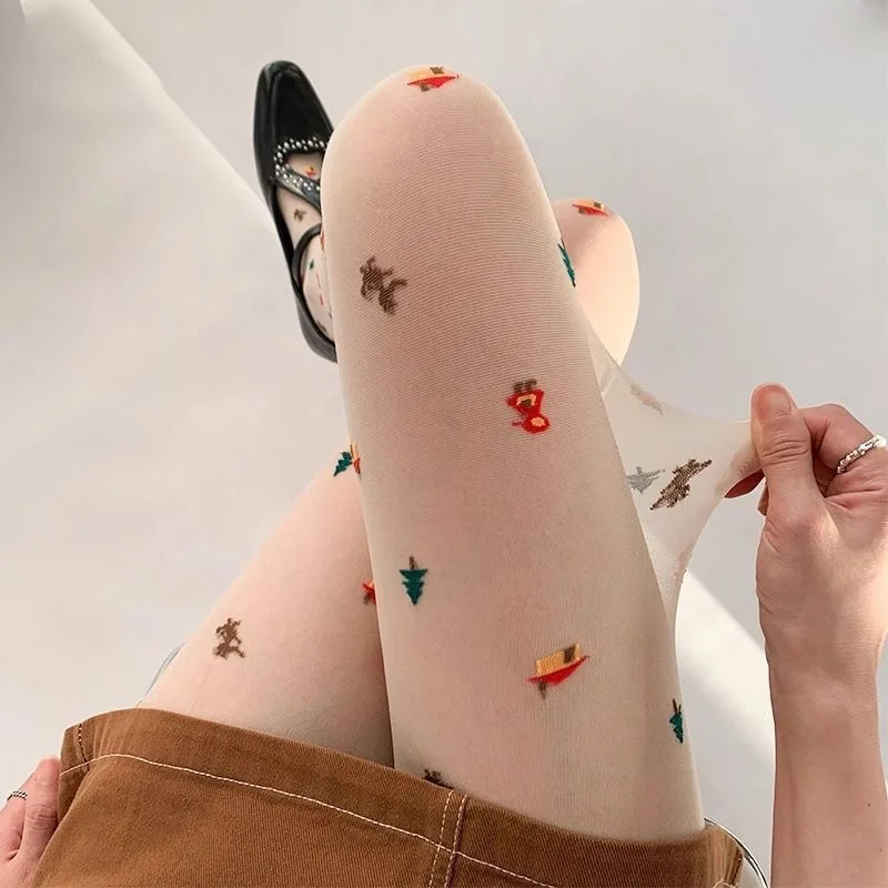 

Christmas ultra-thin cute tree house element pantyhose women's sweet Japanese new jacquard base stockings