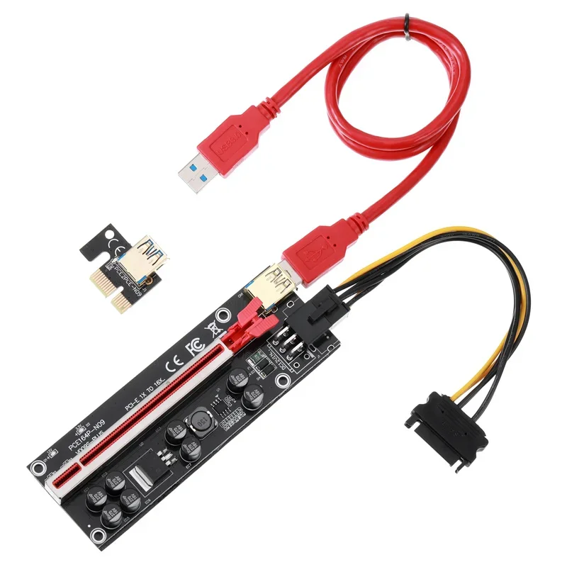 Graphics Card Riser 009S Plus PCIe X1 to X16 Extender Kit with 8 Capacitors and USB 3.0 Cable for GPU Mining Rigs