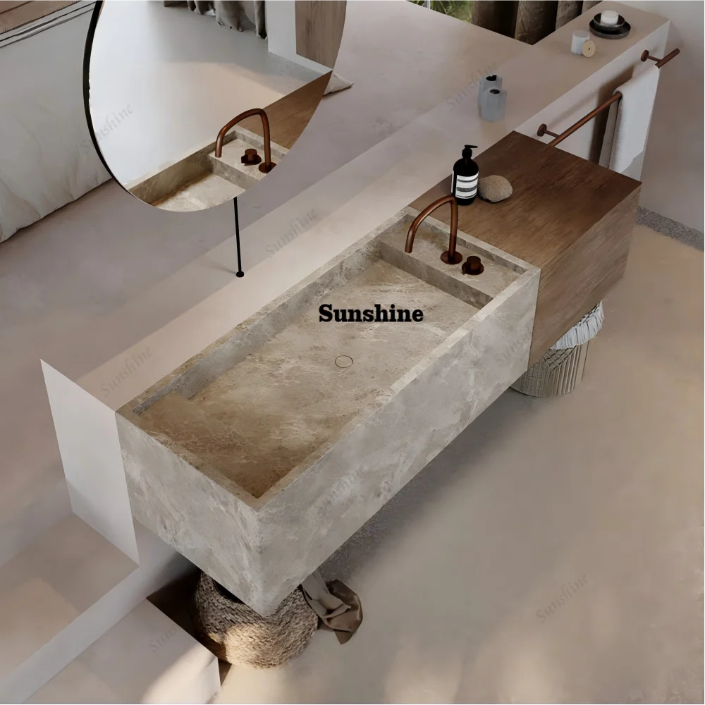 Narrow Edge Stone Undermount Basin, Slim Rim Marble Vanity Sink, Heat & Scratch Resistant, Antibacterial, Customizable