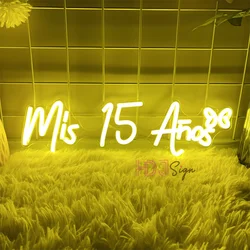 Feliz cumpleaños Neon Led Signs Mis 15 Anos Birthday Neon Light USB Birthday Bedroom Decoration Party Room Decor Neon Signs