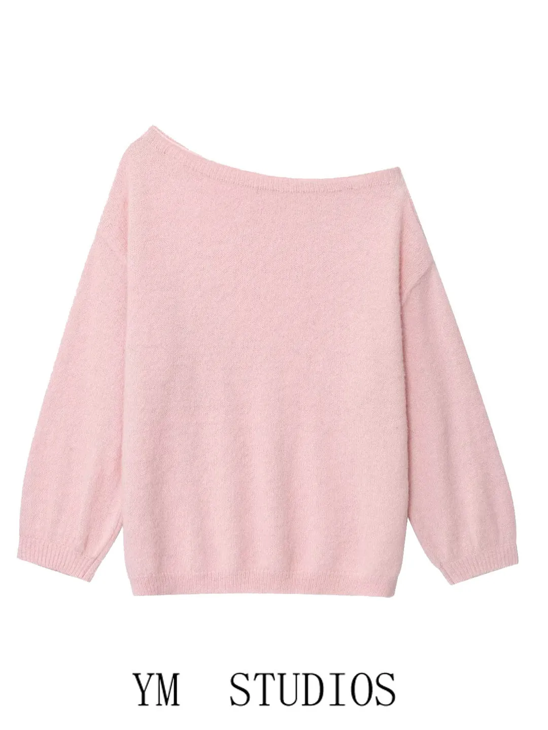 

Женский мягкий трикотаж с открытыми плечами, розовый, свободная, удобная верхняя одежда, длинный све, теплый, повседневный, модный, зимний сезон