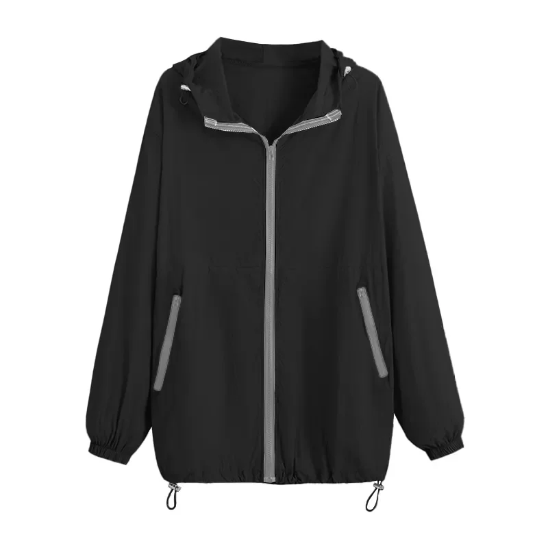 Women Couple American Retro Functional Hooded Jacket Thin UV Protection Outdoor Windbreaker