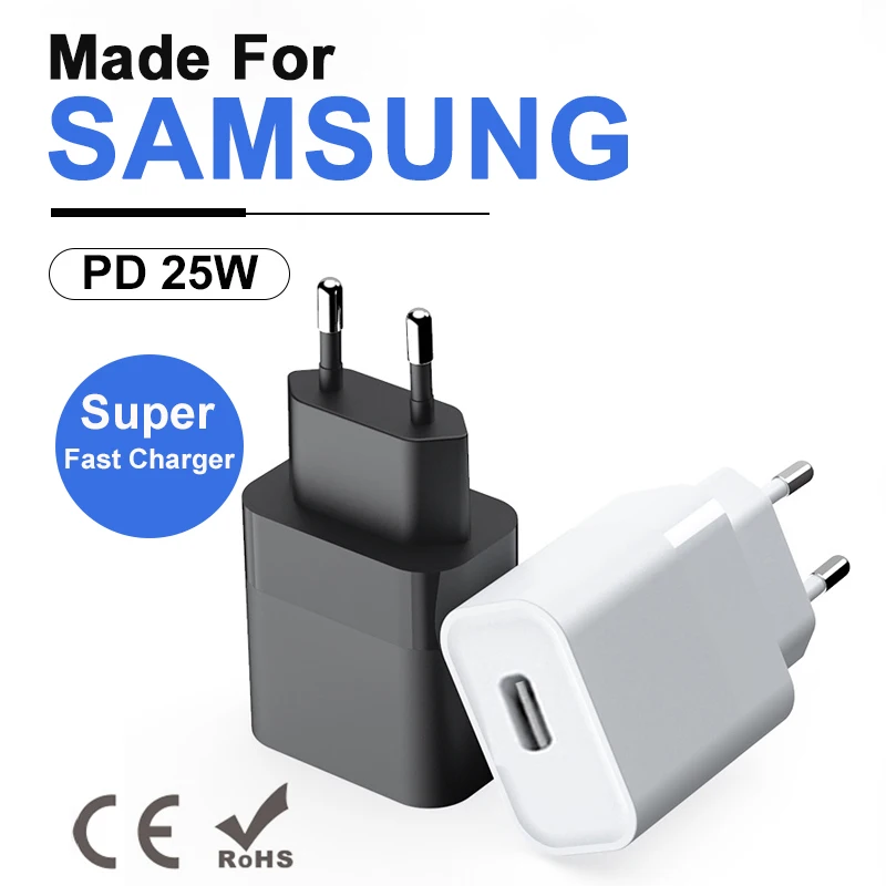 PD 25W Charger Adapter USB Type C Super Fast Charge Portable Travel Head For Samsung Galaxy S24 Plus Z Flip Fold 6 EU US Plug