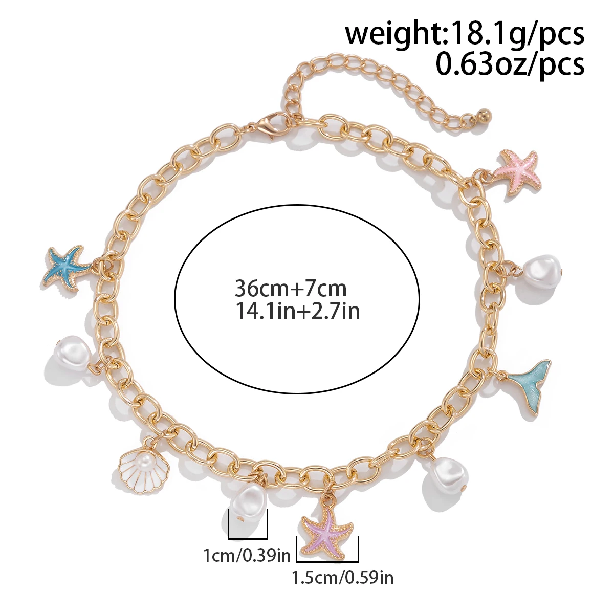 Salircon Fashion Starfish Scallop Pearl Imitation Pearl Choker Necklace for Women Summer Beach Clavicle Chain Necklace Jewelry