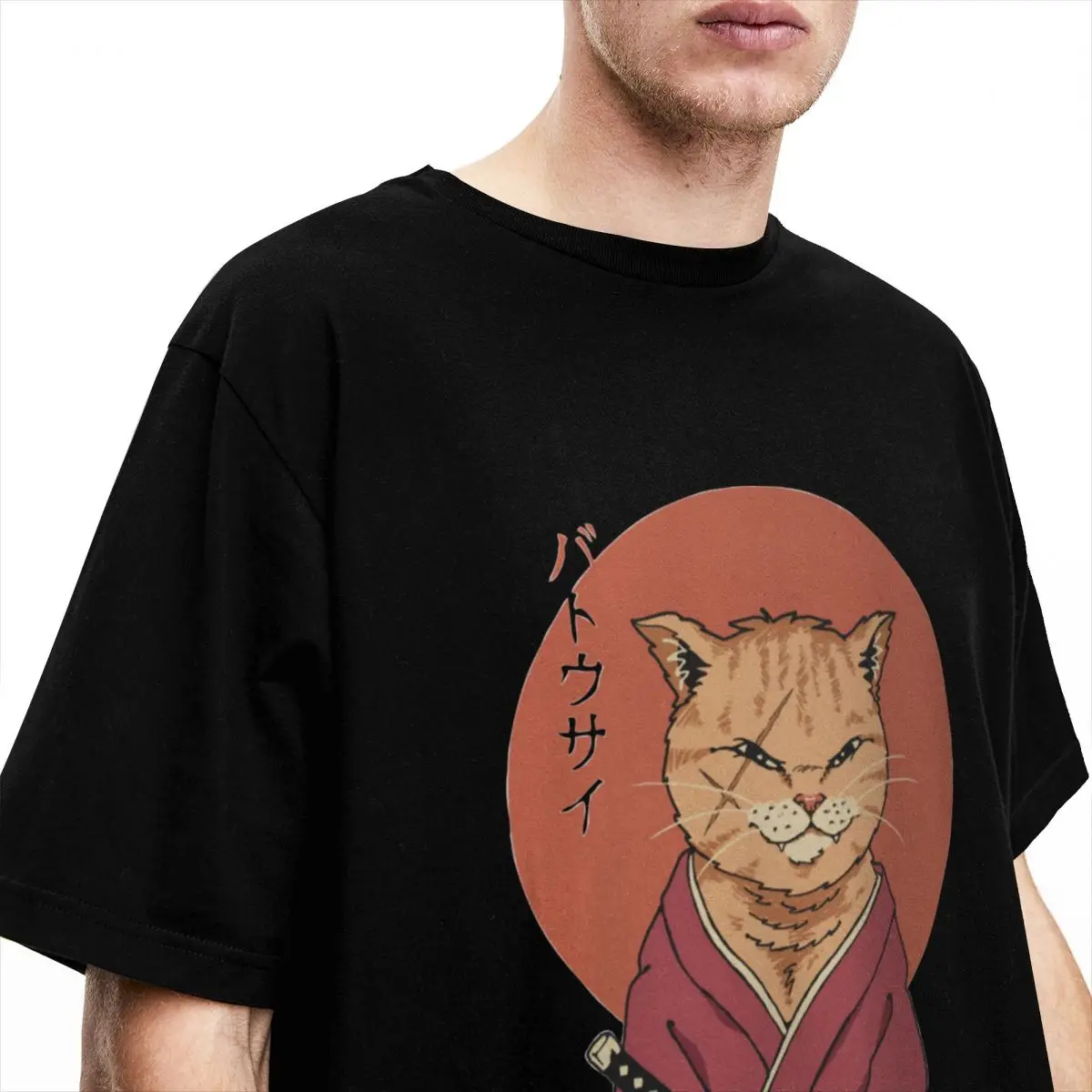 Neko Battousai Catana Shirt Accessories for Men Women 100% Cotton Funny Round Collar cat Tees Short Sleeve Clothes Classic