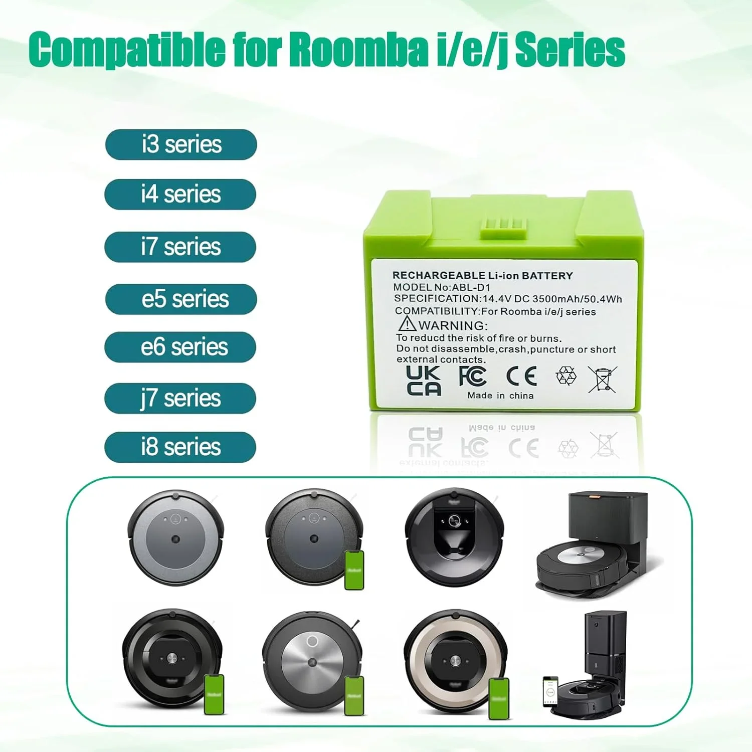 14.4V 2600mAh Replacement Battery for iRobot Roomba i7+ i7 e5 i3 i3+ i4 i4+ Series 7150 7550 3150 3550 4150, Part 4624864