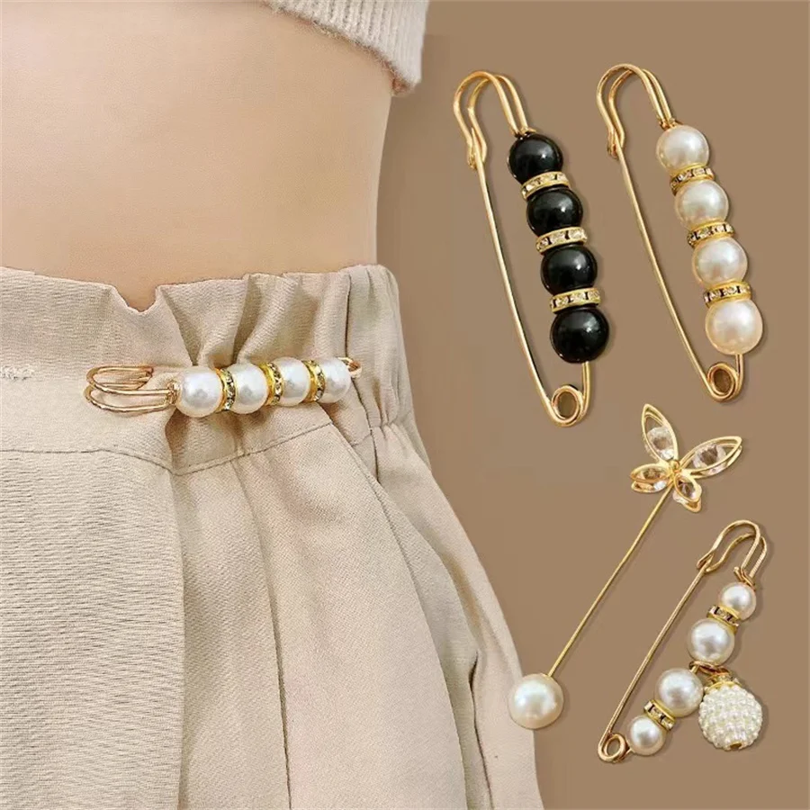 4/10Pcs Anti-Exposure Neckline Buckle Fashion Clothing Brooches for Women Pearl Lapel Pin Sweater Dress Brooch Pins Badge Buckle