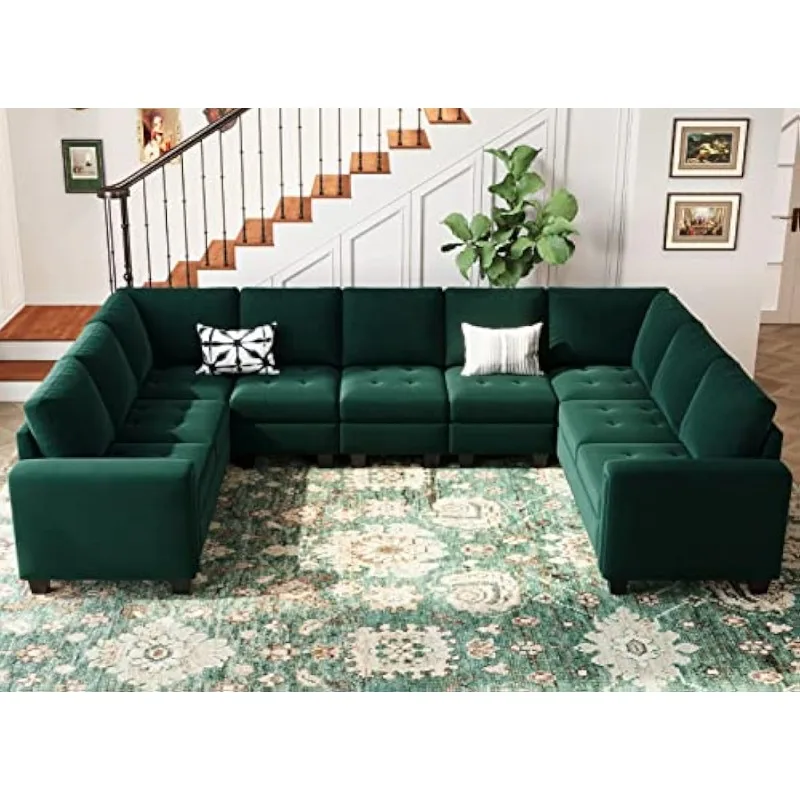 Oversized Velvet Modular 9 Seater U-Shape Sectional Sofa Set with Chaise Convertible sectional Sofa Couch Set Modular Co